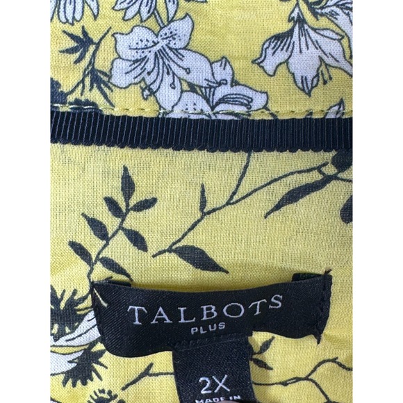 Talbots Womens 2X Top Yellow Floral Cotton Long Sleeve Lightweight Office Summer - Picture 8 of 12